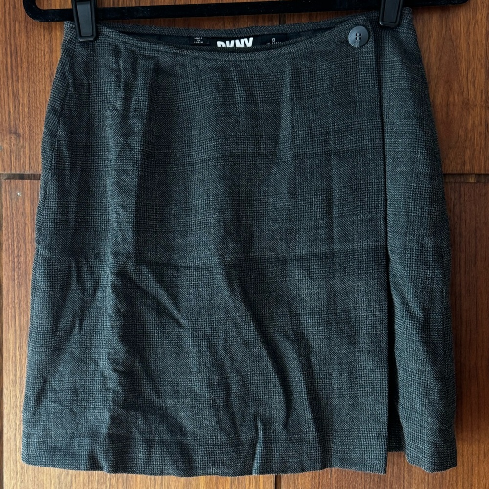 Vintage DKNY Wool Gray Plaid Mini Skirt